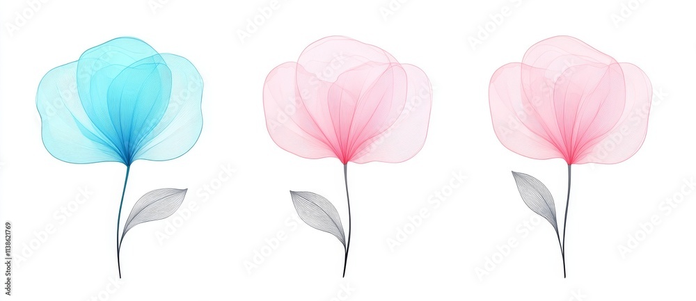 Obraz premium Watercolor digital illustration of a floral set, suitable for greeting cards, posters, invitations, banners, and other printing projects. It is isolated on a white background, highlighting
