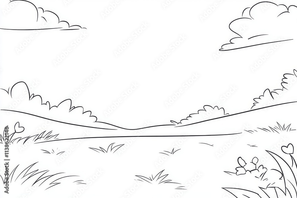 Fototapeta premium A lively floral doodle illustration featuring a mix of flowers and grass, perfect for creative projects. Ideal for those who enjoy coloring.