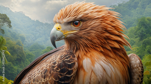 A majestic eagle perched with a keen eye on the landscape photo