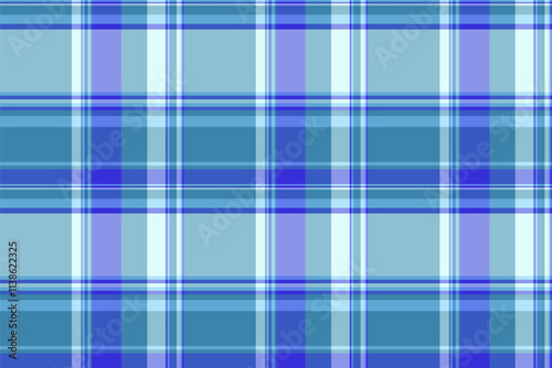 Elegant plaid check seamless, handsome tartan pattern fabric. Classical vector textile background texture in cyan and blue colors.