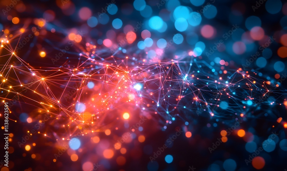 A digital grid with a mix of bright colored lights forming complex patterns A digital grid with a mix of bright colored lights forming complex patterns