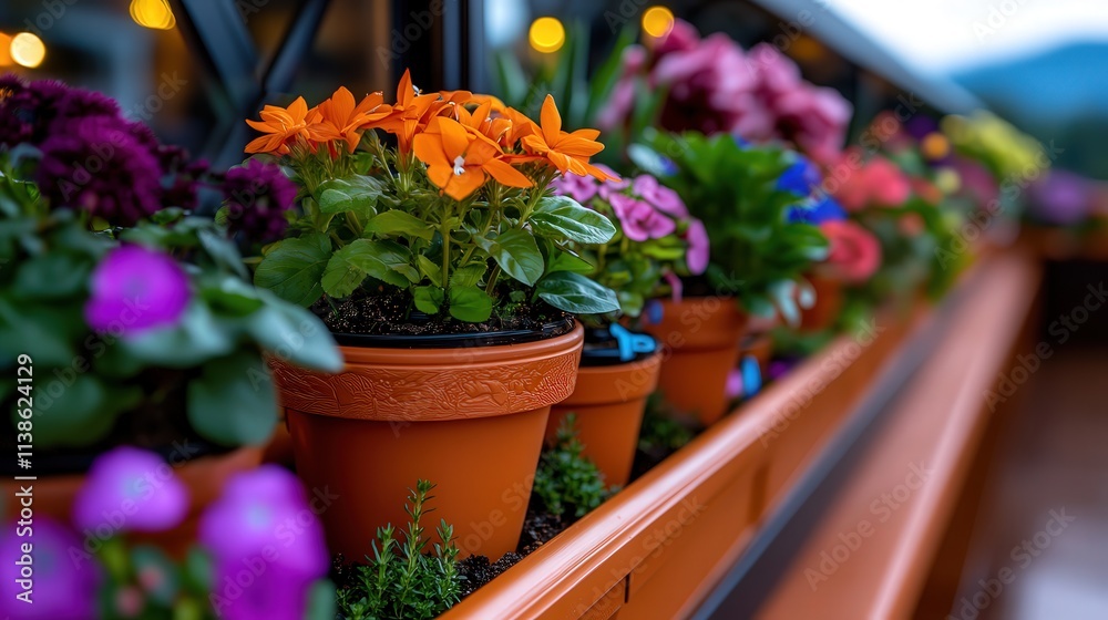 custom made wallpaper toronto digitalA stunning array of colorful flower pots bursting with vibrant blooms, showcasing the beauty of nature and the joy of gardening in an inviting outdoor setting.