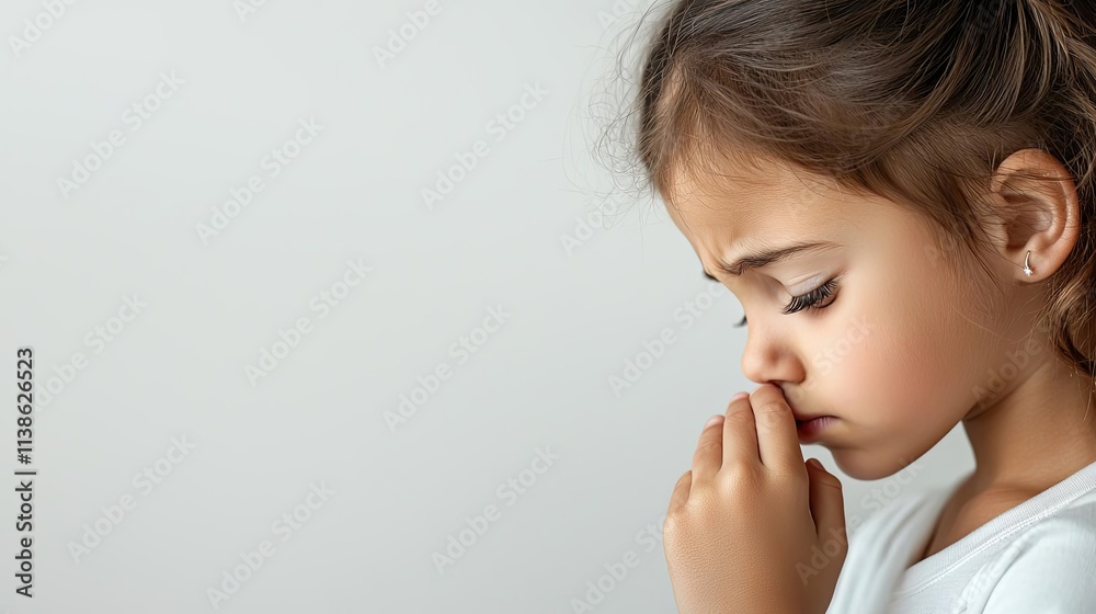 A young girl in deep thought, conveying emotions of sadness and contemplation. A young girl in deep thought, conveying emotions of sadness and contemplation.