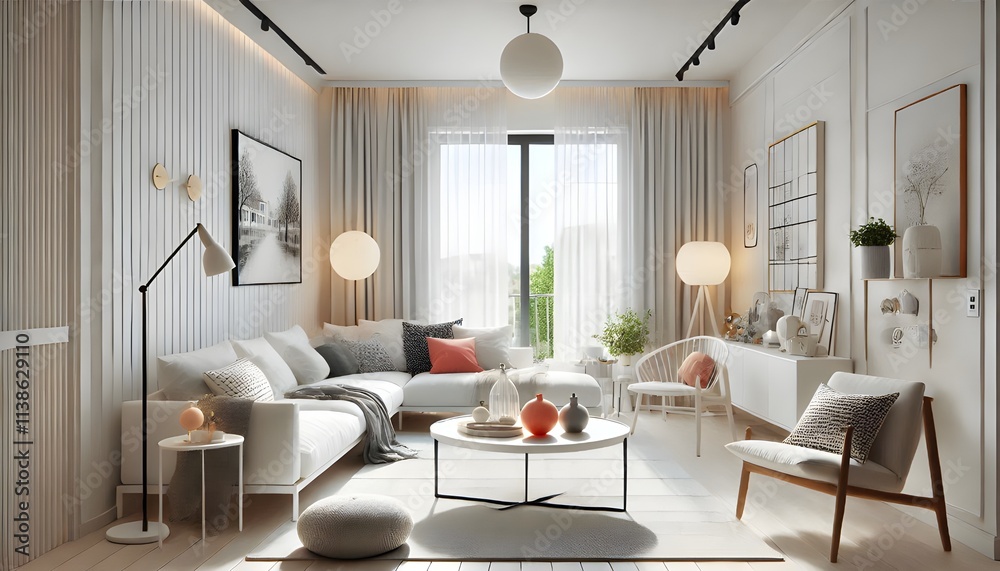 Bright Scandinavian Living Room with Natural Elements Bright Scandinavian Living Room with Natural Elements