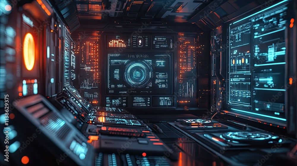 Futuristic spaceship control room interior with advanced technology. Futuristic spaceship control room interior with advanced technology.
