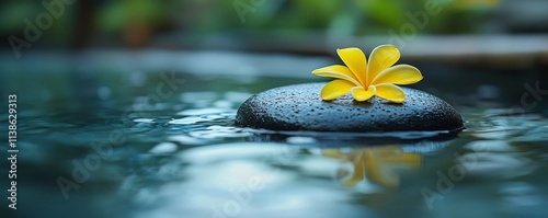 Tranquil Water Droplet on a Serene Tropical Stone, Generative AI