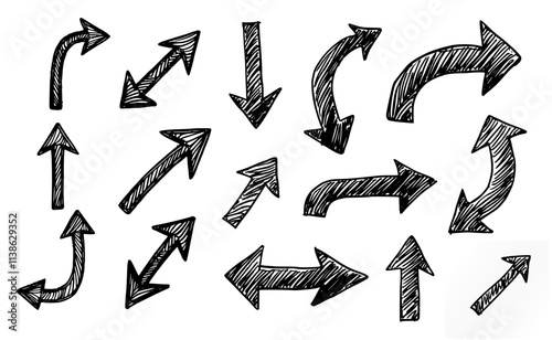 grungy doodle arrows set on white background. vector arrows set for infographic, presentation, direction etc use