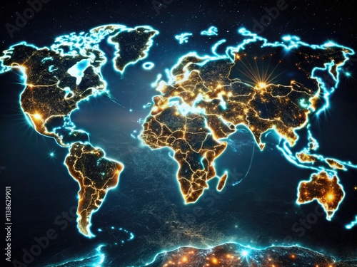 Witness Earth's nightlights: a geographic map revealing global illumination, a stunning night photography perspective.