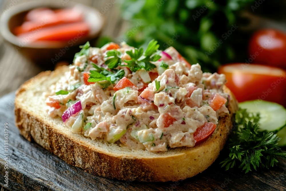Fresh Tuna Salad on Toasted Bread with Vegetables Fresh Tuna Salad on Toasted Bread with Vegetables