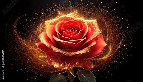 A Rose blooming visualized through Quantum Particle Acceleration, with subatomic particles