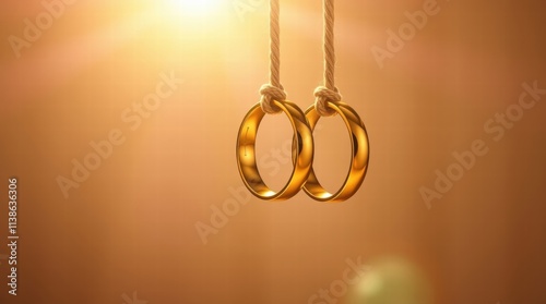 Two gold rings hanging from a rope