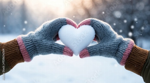 Two people holding a snow heart in their hands