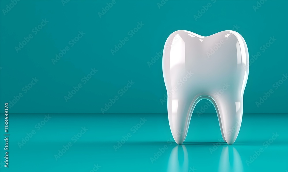 3D Vector Illustration of a Clean White Molar Tooth on a Vibrant Background