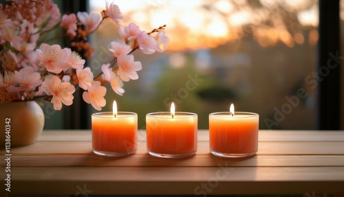 burning candles on a table