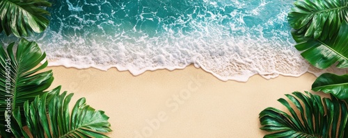 Tropical Leaves and Gentle Waves on a Sandy Shore, Generative AI