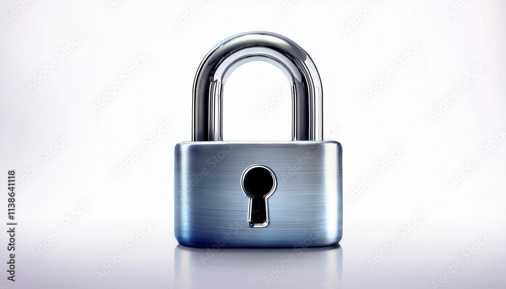 Close-Up of a Modern Metallic Padlock with Keyhole. Concept of Security, Protection, Safety, Privacy, and Access Control Solutions for Homes, Offices, and Industrial Applications Close-Up of a Modern Metallic Padlock with Keyhole. Concept of Security, Protection, Safety, Privacy, and Access Control Solutions for Homes, Offices, and Industrial Applications