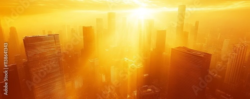 Golden Sunlight on City Skyscrapers, Generative AI