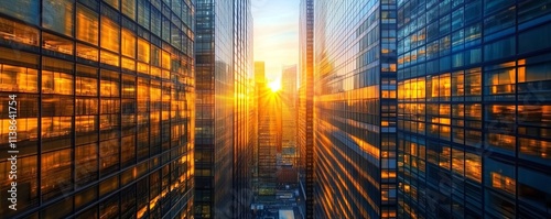 Golden Sunlight on City Skyscrapers, Generative AI