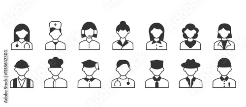 Simple flat icons of people avatars, Various occupations of human characters. Collection of premium quality flat profession symbols. Simple job pictogram pack. Human work icon vector in transparent
