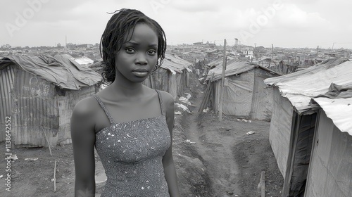 Young woman standing in an informal settlement  

 photo