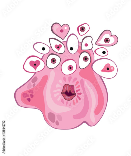 Vector illustration of pink multi-eyed monster for Valentine's Day