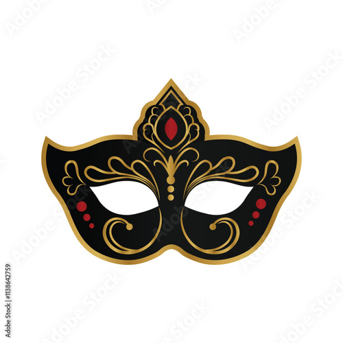 Black Carnival Mask Vector Illustration, Venetian Masquerade Mask Logo - Black and Gold Elegant Icon photo