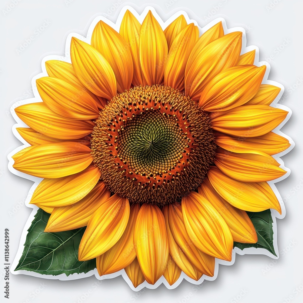 Obraz premium Close-up of vibrant sunflower with green leaves