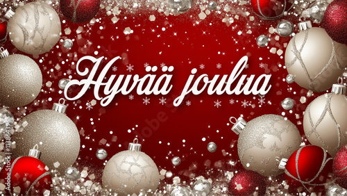 Wallpaper Mural Elegant Christmas Background with Silver Elements and "Hyvää Joulua" Festive Greeting in Finnish Torontodigital.ca