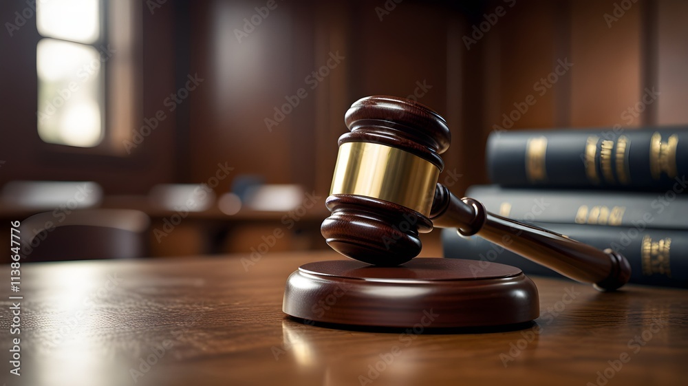 Wooden Judge's Gavel Resting on a Table Symbolizing Law, Justice, and Legal Authority