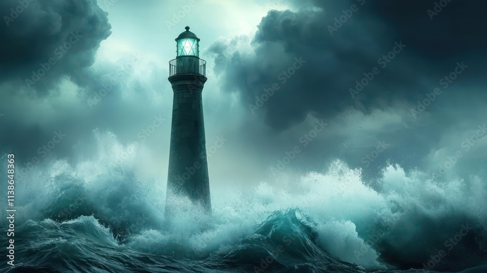 Lighthouse symbolizing guidance in a stormy sea environment Lighthouse symbolizing guidance in a stormy sea environment
