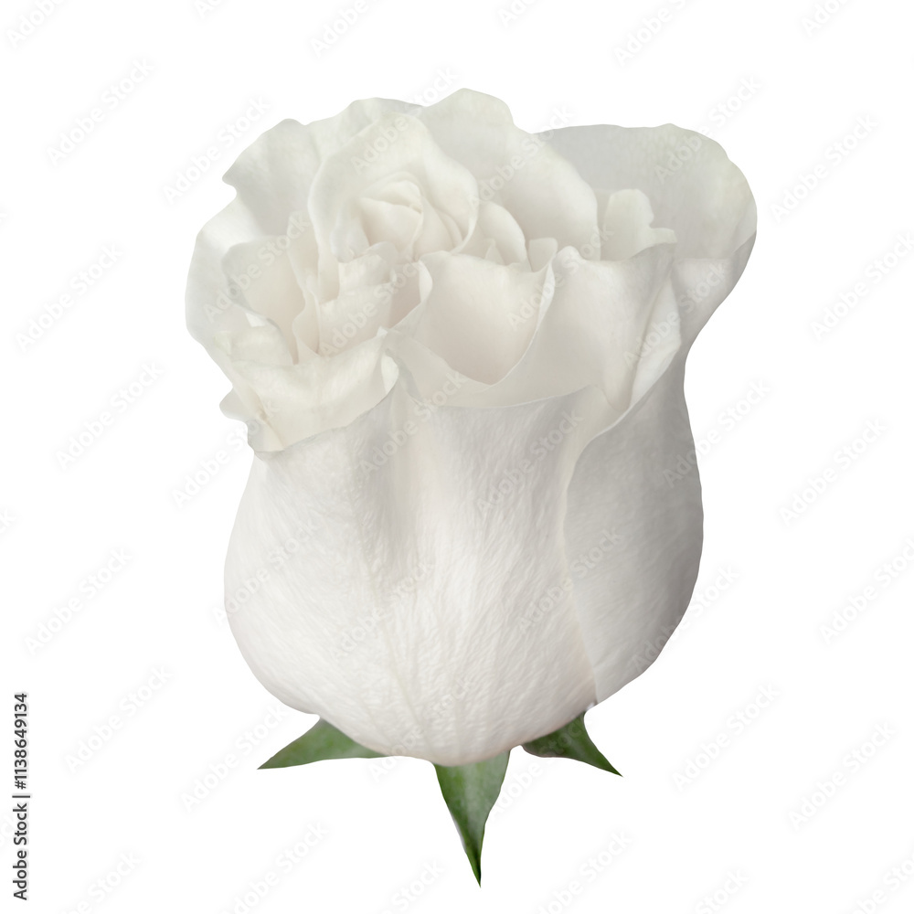 Beautiful single white rose isolated on transparent background