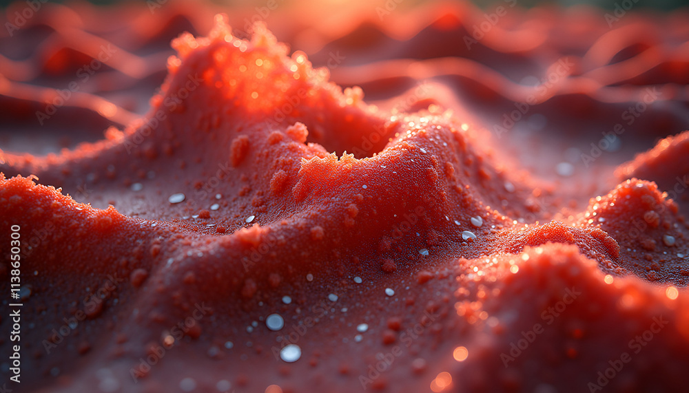 Close-up Organic Textured Surface in Warm Reddish-Orange with Dewdrops for Abstract Background Close-up Organic Textured Surface in Warm Reddish-Orange with Dewdrops for Abstract Background