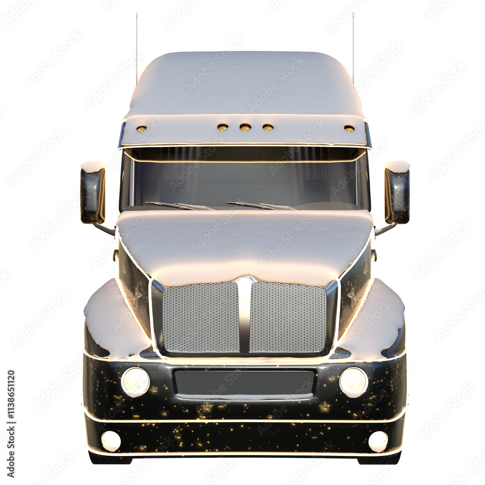 3D rendered festive Christmas truck with lights and snow isolated on transparent background 3D rendered festive Christmas truck with lights and snow isolated on transparent background