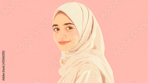 Portrait of a smiling young muslim woman wearing hijab on pink background