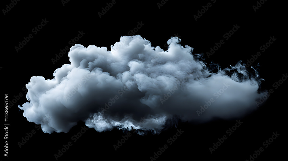A detailed, realistic cloud of white smoke with swirling patterns, isolated against a pitch-black background.. A detailed, realistic cloud of white smoke with swirling patterns, isolated against a pitch-black background..