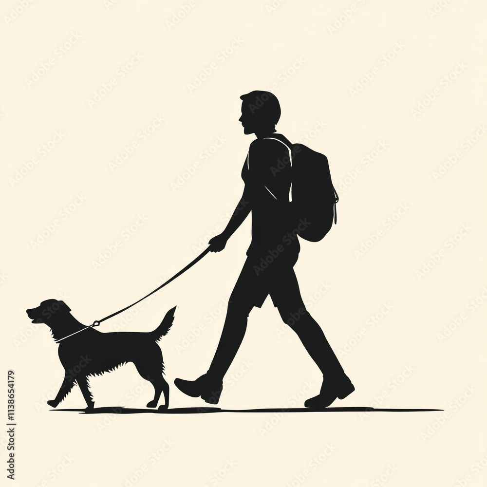 Person Walking Dog Silhouette Hiking Travel Outdoors Adventure Person Walking Dog Silhouette Hiking Travel Outdoors Adventure
