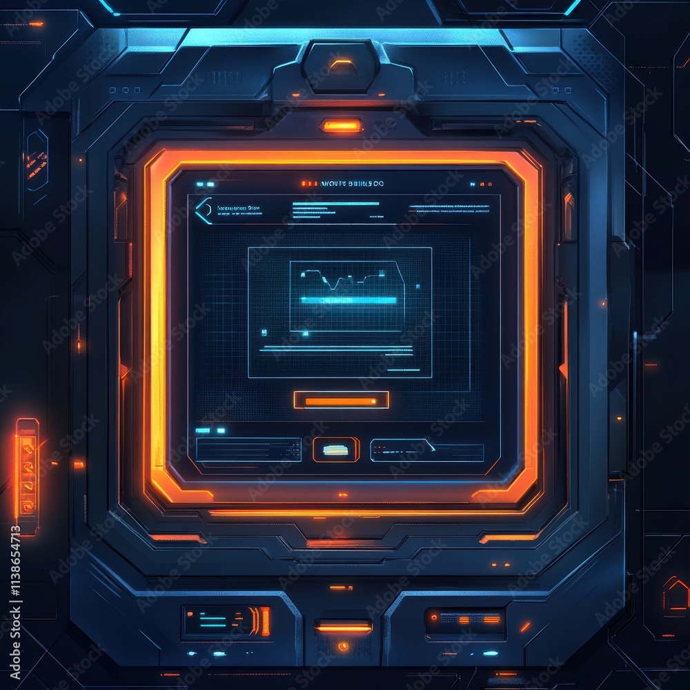 Futuristic interface design with glowing orange accents against a dark background, showcasing high-tech data visualization. Futuristic interface design with glowing orange accents against a dark background, showcasing high-tech data visualization.