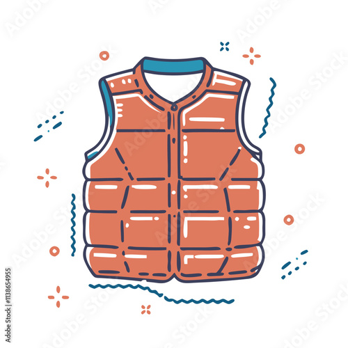 Orange puffer vest for winter with zipper.