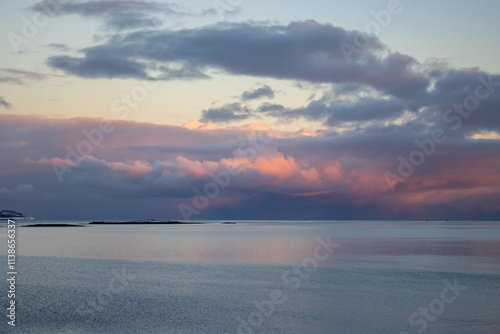 Pink sunrise at the norwegian country, Norway