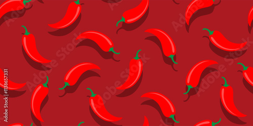 Vector seamless pattern of chilli pepper in vintage style