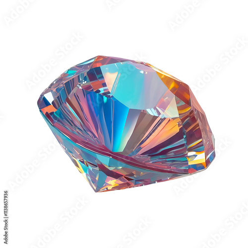 3D chrome element in Y2K style, isolated background, liquid holographic metal. A diamond with a rainbow colored halo.