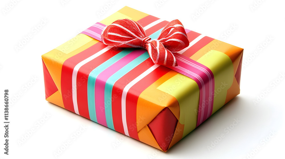 Obraz premium gift box with ribbon and colorful stripes