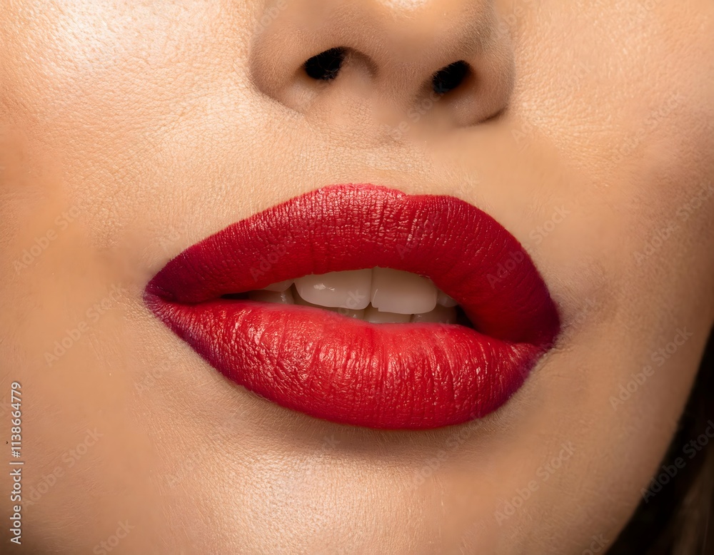 Obraz premium Close-up of Woman's Lips with Red Ombre Lipstick
