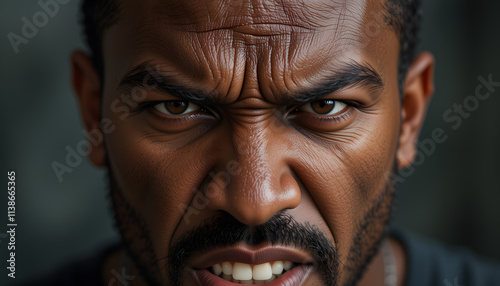 angry black man close up, raw emotions