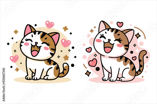 Cute cartoon cats vector set with playful background elements