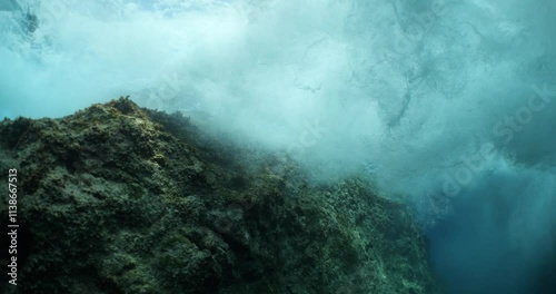 Wallpaper Mural choppy water wavy sea underwater wave hit on rocks and makes foam on the surface of the sea ocean scenery backgrounds Torontodigital.ca