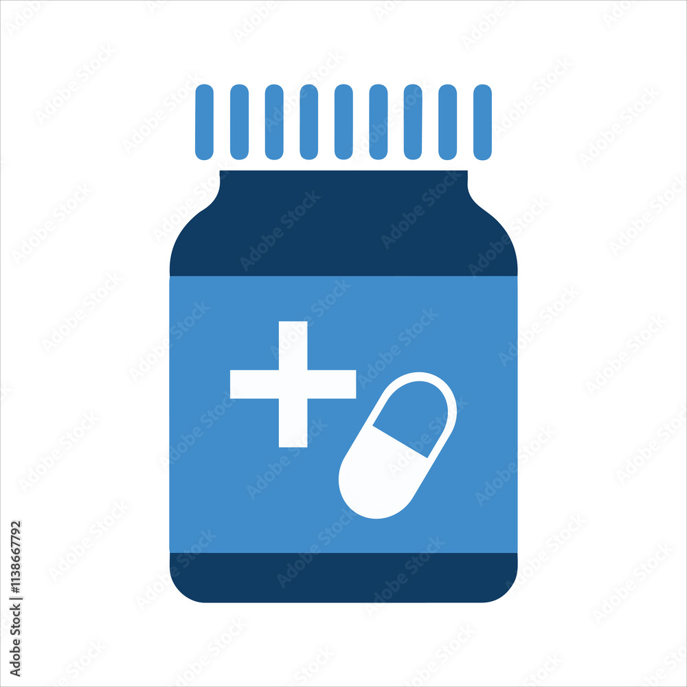 Simple icon of a medicine bottle with a pill vector icon illustration Simple icon of a medicine bottle with a pill vector icon illustration