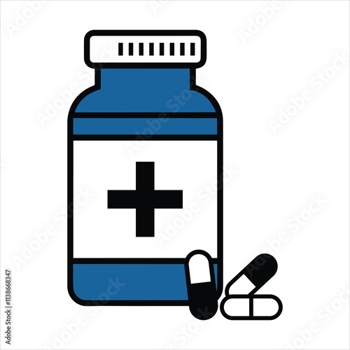 Simple icon of a medicine bottle with a pill vector icon illustration
