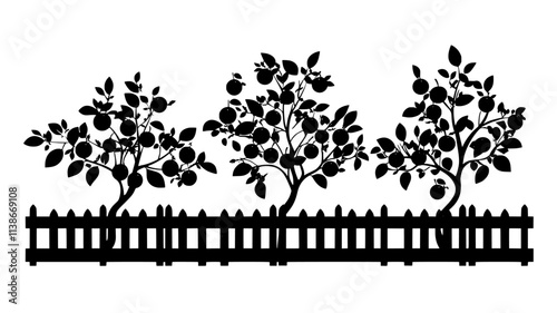 Espaliered fruit trees trained along a south-facing stone wall, Plant Digital Art