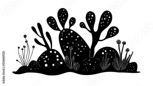 Euphorbia plants with unique shapes in a rock garden, Plant Digital Art